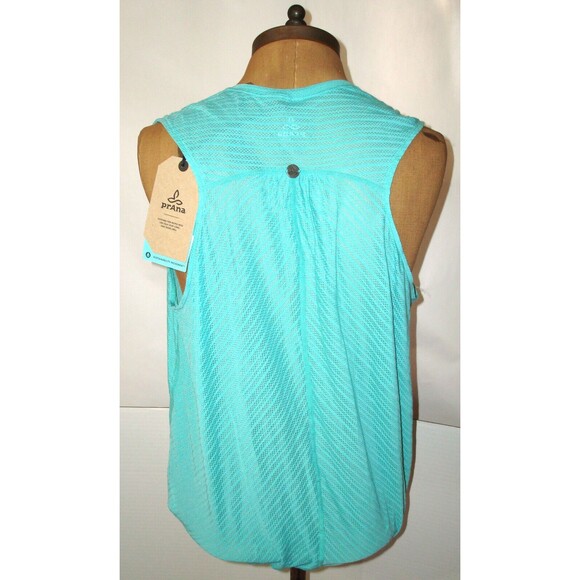 New Womens NWT XS Aqua Blue Lagoon PrAna Top Trysten Casual V Neck Tank Wicking - Picture 7 of 8